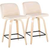 Toriano 24" Swivel Counter Stool in Natural Wood & Cream Leatherette with Black Footrest (Set of 2)
